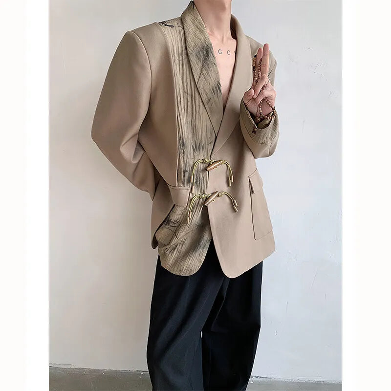 Men's Suit Coat Spring New Chinese Style Design Button Decoration Handsome Single Breasted Loose Male Clothing 9W1707