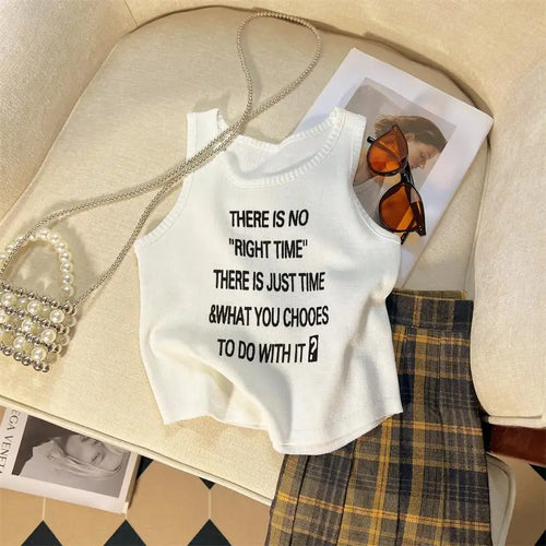 Load image into Gallery viewer, Summer Y2k White Letter Sleeveless Sexy Short Tank Top For Women Pink Yellow Vest Streetwear Clothing Casual Holiday Popular New
