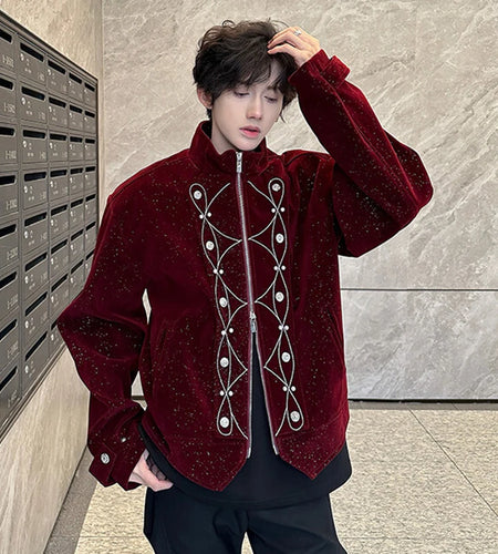 Men's Jackets New Korean Style Embroidery Nail Bead Flash Zipper Stylish Stand Handsome Male Spring Tops 2025 9W1936