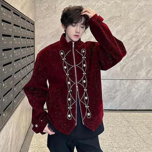 Load image into Gallery viewer, Men&#39;s Jackets New Korean Style Embroidery Nail Bead Flash Zipper Stylish Stand Handsome Male Spring Tops 2025 9W1936

