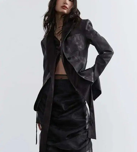 High Waist Black Pleated Mesh Irregular Long Elegant Half-body Skirt Women Fashion Tide New Spring Autumn 2025 1DH4715