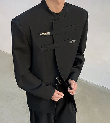 Men's Suit Jacket Stand Collar Solid Color Metal Buckle Design Loose Male Clothing Spring New Chinese Men Wear 9W1340