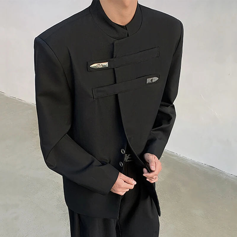 Men's Suit Jacket Stand Collar Solid Color Metal Buckle Design Loose Male Clothing Spring New Chinese Men Wear 9W1340