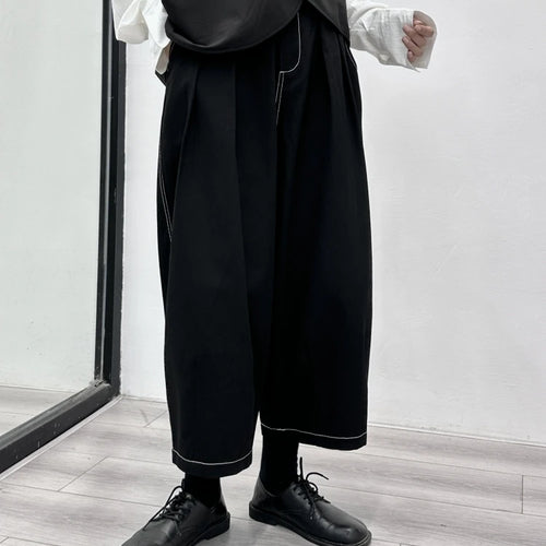 Load image into Gallery viewer, High Elastic Waist Black Topstitched Pleated Wide Leg Pants New Trousers Women Fashion Tide Spring Autumn 2025 1DH1164
