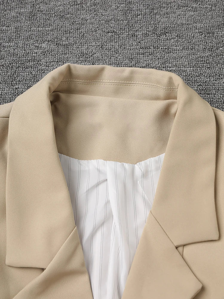Women Khaki Double Breasted Big Size Elegant Blazer New Lapel Long Sleeve Jacket Fashion Tide Spring Autumn 2025 1DH6252
