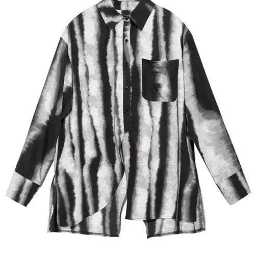 Load image into Gallery viewer, Women Striped Tie Dye Back Split Big Size Blouse New Lapel Long Sleeve Loose Fit Shirt Fashion Spring Autumn 2025 1DF6518
