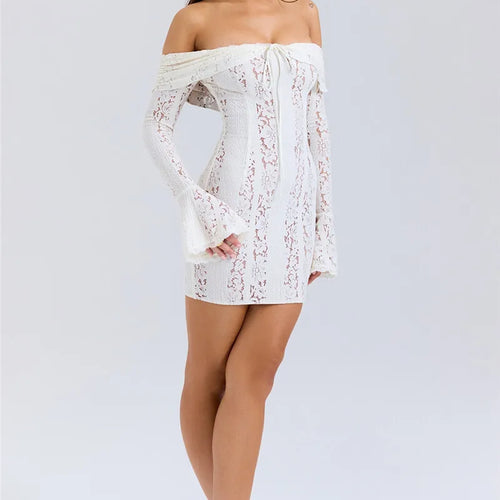 Load image into Gallery viewer, Floral Lace Off-shoulder Maxi Dress For Women White Strapless Backless Long Sleeve Bodycon Club Party Sexy Long Dress
