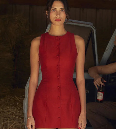 Fashion Sleeveless Sexy Mini Dress For Women New O Neck Single-btrasted Bodycon Club Party Tank Dress Femme Clothes