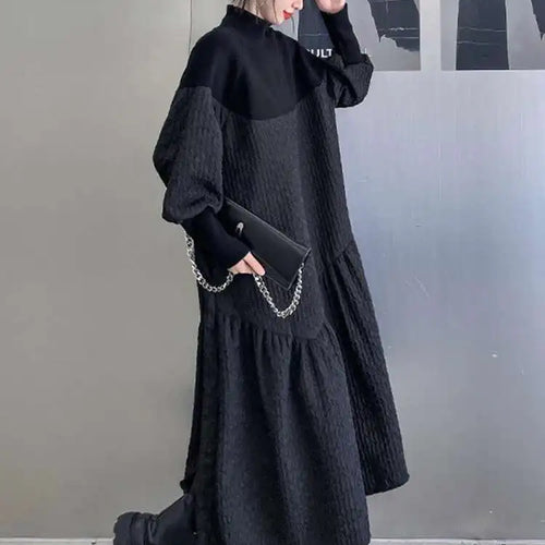 Load image into Gallery viewer, Women Black Knitting Big Size Long Dress New Turtleneck Long Sleeve Loose Fit Fashion Tide Spring Autumn 2025 1DH0797
