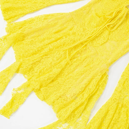 Load image into Gallery viewer, Lace Ruffled Sexy Mini Dress For Women Robe Deep V Neck Flare Long Sleeve Draped A-line Club Party Dress Vestido
