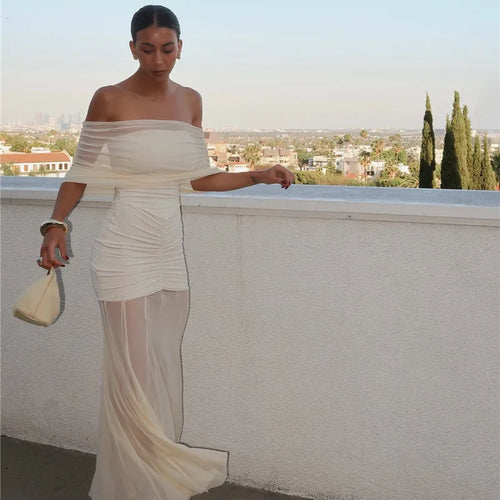 Load image into Gallery viewer, Off-shoulder Backless Sexy Maxi Dress For Women Gown Fashion Mesh Strapless Sleeveless Bodycon Long Dress Elegant
