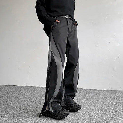 Load image into Gallery viewer, Autumn Men&#39;s Suit Pants Spliced Side Zippers Boot-cut Bottom Straight Leg Contrast Color Male Trousers Fashion 9C6669
