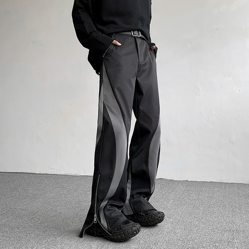 Autumn Men's Suit Pants Spliced Side Zippers Boot-cut Bottom Straight Leg Contrast Color Male Trousers Fashion 9C6669