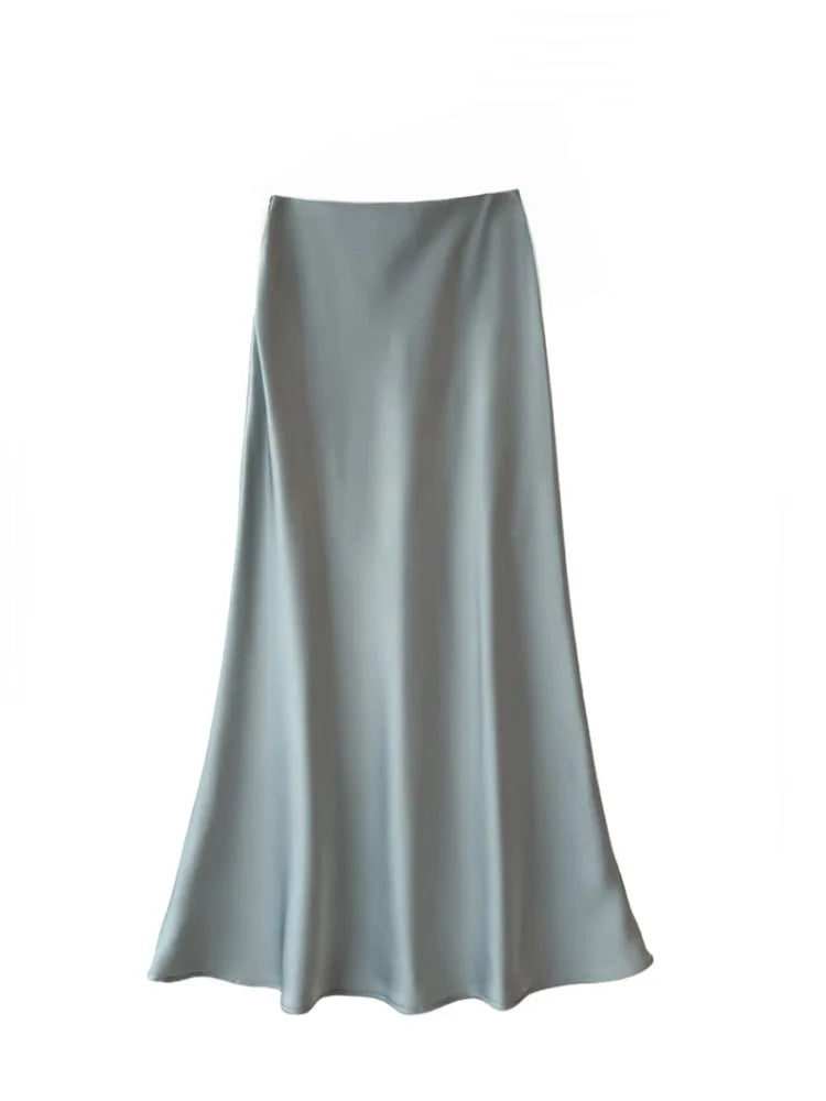 Fashion High Waist Slimming Medium To Long Satin Silk Half Skirt For Women 2024 Summer New Hip Hugging Slimming Skirt