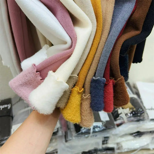 Load image into Gallery viewer, Autumn Winter Korean Solid Half Height Collar Velvet Knit Sweater Women Fashion Warm Long Sleeve Festival Pullovers Tops Casual
