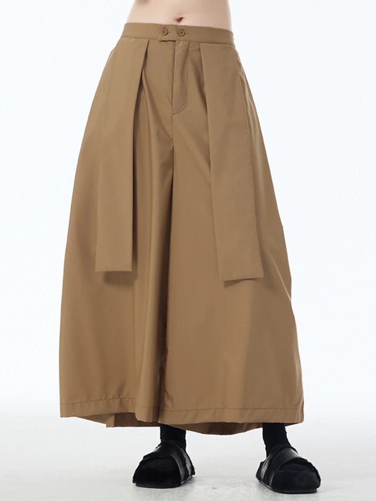 High Elastic Waist Khaki Patch Spliced Long Wide Leg Pants New Trousers Women Fashion Tide Spring Autumn 2025 1DJ1253