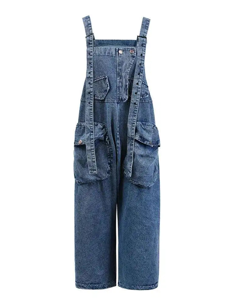 High Waist Black Pockets Denim Big Size Overalls Trousers New Loose Fit Pants Women Fashion Tide Spring Autumn 2025 1K164
