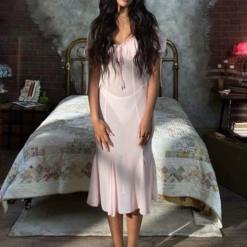 Load image into Gallery viewer, Sexy Sheer Backless Dress Women Short Sleeve Slim Fit Elegant Midi Dress Female Bodycon Temperament Party Club Beach
