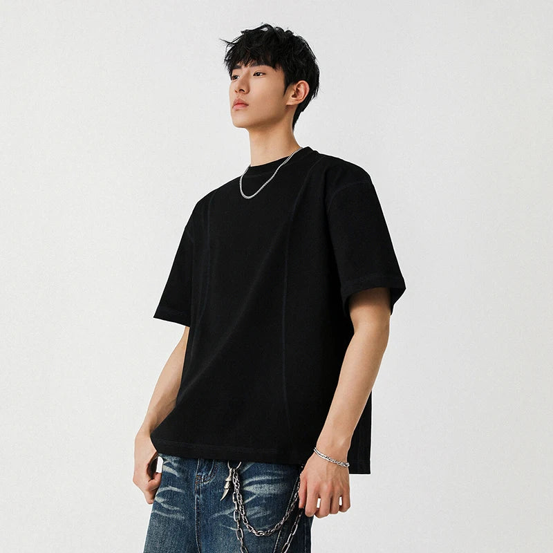 Male T-shirt American Style Short Sleeve Pullover Solid Color O-neck Spring Summer Men's Tees Pullover Top 9W1300