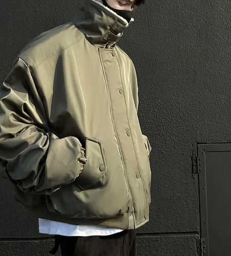 American Style Men's Cotton Padded Jackets Lamb Wool Thick Lapel Solid Color Buttons Male Coats Fashion 2024 Winter 9C8934