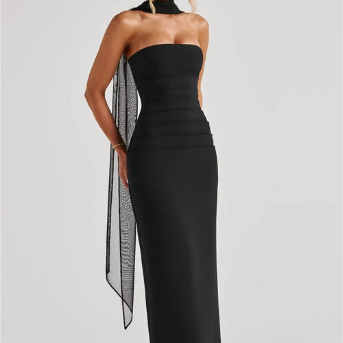 Load image into Gallery viewer, Scarf Collar Strapless Sexy Maxi Dress For Women Fashion Off-shoulder Backless Bodycon Club Party Long Dress Elegant
