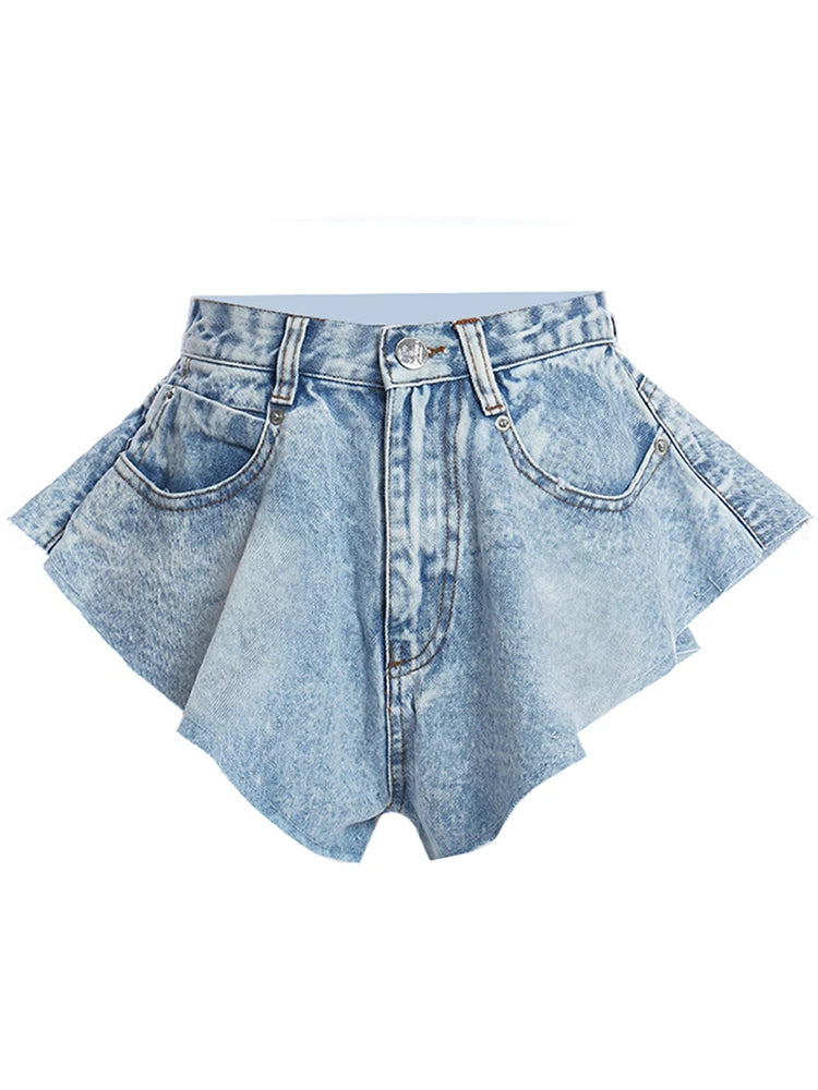 Sexy Denim Shorts For Women High Waist Solid Minimalist Fold Pleated Short Pants Female Korean Fashion Clothing