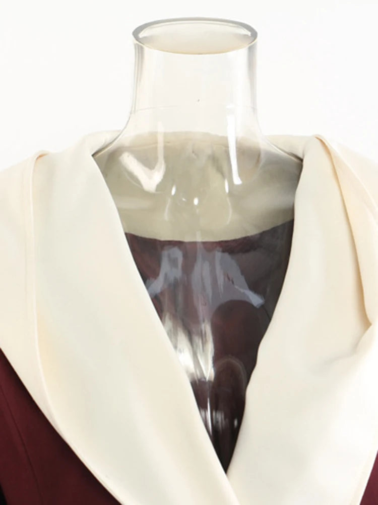 Women Wine Red Irregular Color-block Elegant Blazer New Hooded Long Sleeve Jacket Fashion Tide Spring Autumn 2025 1DH9528