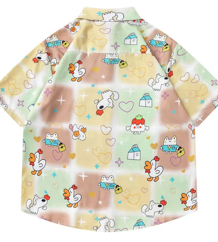 Summer Hawaiian Shirts Streetwear Funny Cartoon Graphic Printed Button Up Short Sleeve Beach Blouse Harajuku Casual Baggy Tops