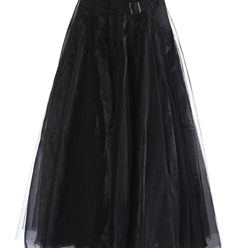 Load image into Gallery viewer, High Waist Khaki Buckle Irregular Mesh Long A-line Half-body Skirt Women Fashion Tide New Spring Autumn 2025 1DH0633
