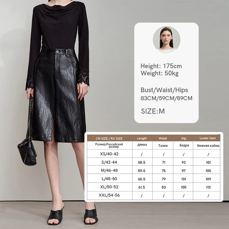 Minimalist PU Leather Skirt For Women 2025 American Retro Knee-Length Skirt Solid Basics Business Women's Clothing 12553014