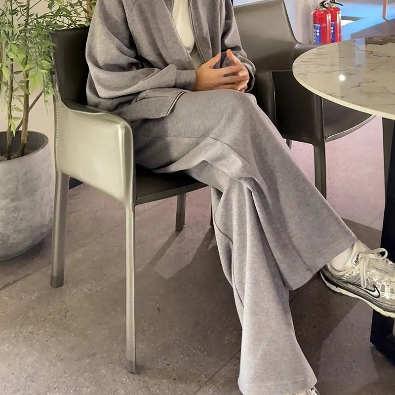 Spring Men's Two-piece Sets Stand Collar Solid Color Zipper Sweatshirt Drawstring Straight Leg Male Pants Simple 9W1192