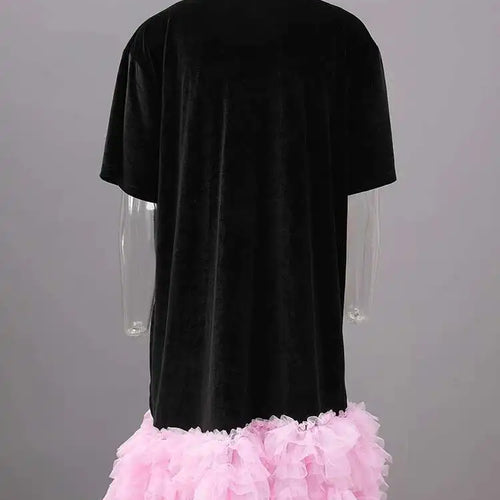 Load image into Gallery viewer, Women Green Mesh Ruffles Hem Big Size Knee-Length Dress New Round Neck Short Sleeve Fashion Spring Summer 2025 CPG2904
