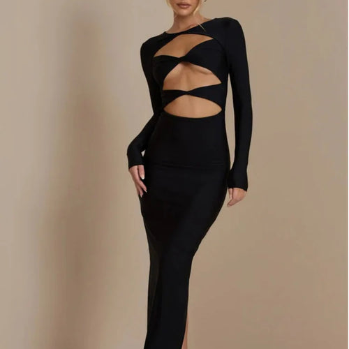 Load image into Gallery viewer, Autumn/winter Women Fashionable Hollow Out Long Sleeved Slim Sexy Dress Bodycon Elegant Party Club Evening Dress 2024
