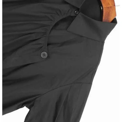 Load image into Gallery viewer, Women Black Irregular Pleated Big Size Casual Blouse New Lapel Short Sleeve Shirt Fashion Tide Spring Summer 2025 1DJ0132
