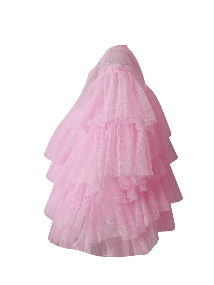 Mesh T-shirt Cake Half-body Skirt Two Pieces Suit New Round Neck Short Sleeve Women Fashion Spring Summer 2025 CPG3209