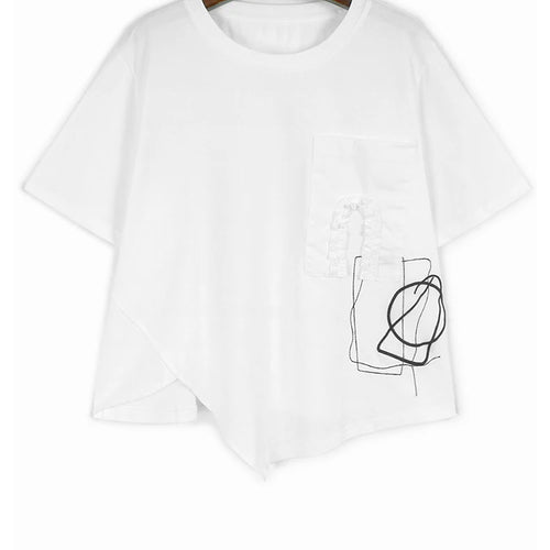 Load image into Gallery viewer, Women Khaki Irregular Embroidery Big Size Casual T-shirt New Round Neck Short Sleeve Fashion Spring Summer 2025 1DJ0588
