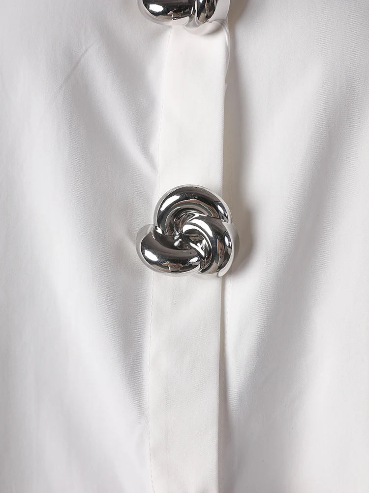 Women White Flower Button Big Size Casual Blouse New Lapel Long Sleeve Shirt Fashion Tide Spring Autumn 2025 1DJ0816