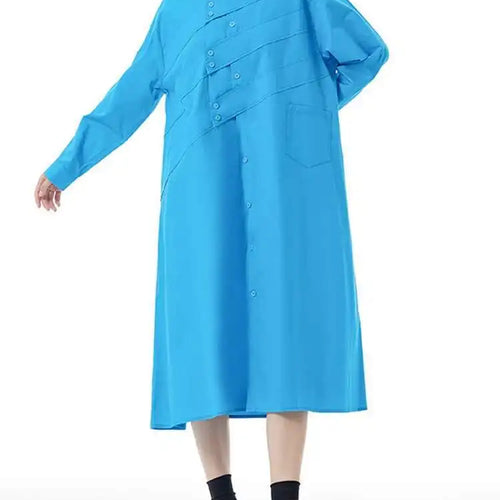 Load image into Gallery viewer, Women Rose Red Button Design Big Size Midi Shirt Dress New Lapel Long Sleeve Fashion Tide Spring Autumn 2025 1DH5165
