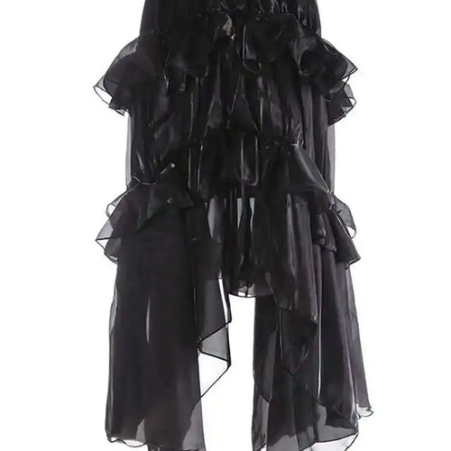 Load image into Gallery viewer, High Elastic Waist Brown Organza Glossy Ruffled Asymmetrical Half-body Skirt Women Fashion New Spring Autumn 2025 1DJ0073
