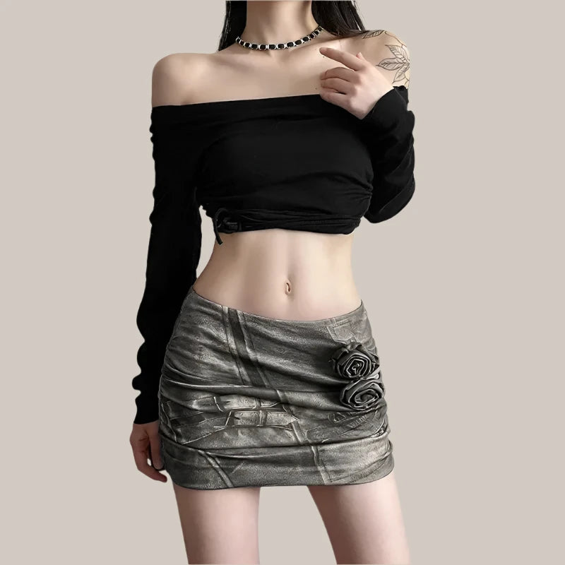 3d Floral Appliques Mini Skirts Sexy New in Micro Skirt Extreme Y2k Harajuku Fashion Streetwear Women Bottoms P94-BF17