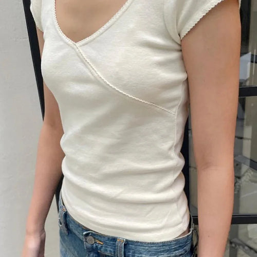 Load image into Gallery viewer, Vintage Slim T-Shirt Summer V Neck Streetwear Cotton Top 2024 Femme Sweet Cute Y2k Simple Tee Tops Woman Clothes
