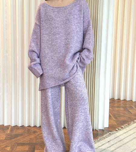 High Elastic Waist Purple Warm Knitting Long Wide Leg Pants New Trousers Women Fashion Tide Autumn Winter 2025 1DH9200