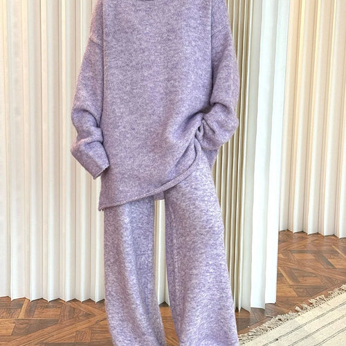 Load image into Gallery viewer, High Elastic Waist Purple Warm Knitting Long Wide Leg Pants New Trousers Women Fashion Tide Autumn Winter 2025 1DH9200
