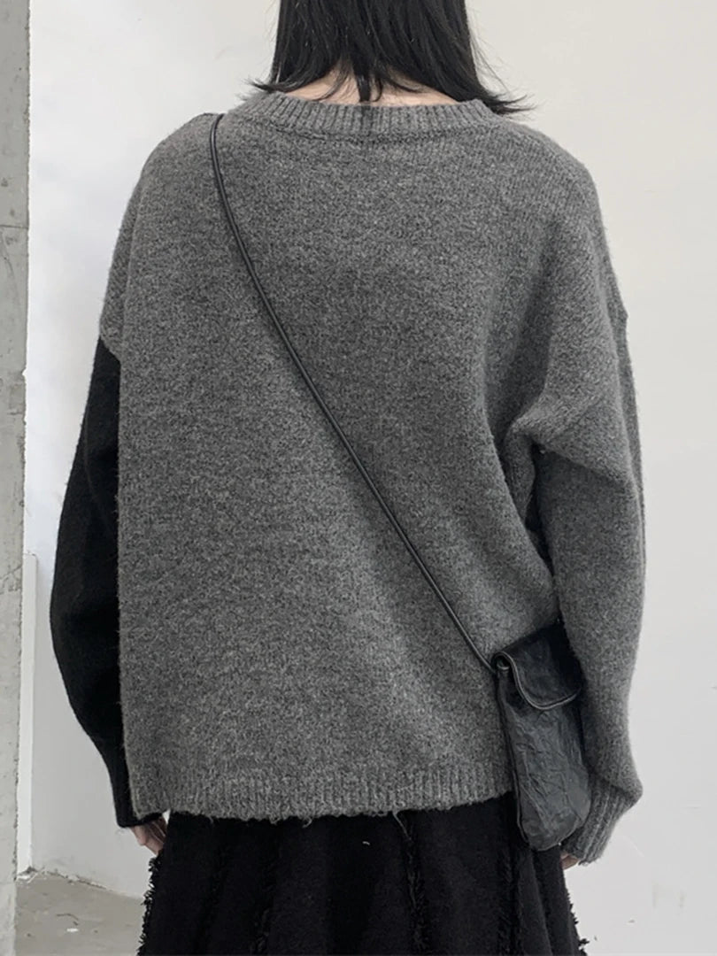 Color-block Big Size Knitting Cardigan Sweater Loose Fit --Neck Long Sleeve Women New Fashion Autumn Winter 2025 1DF2470