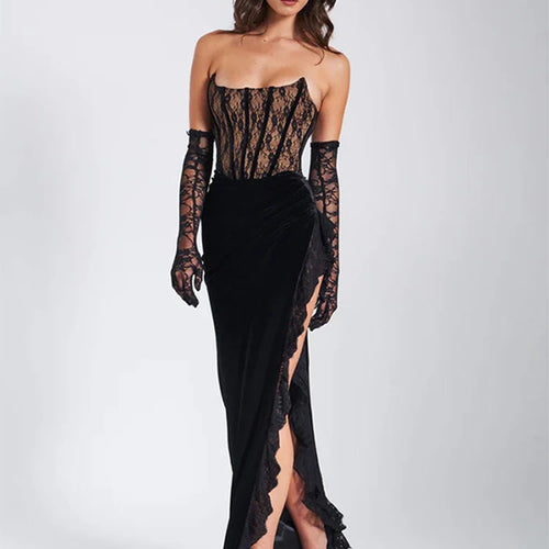 Load image into Gallery viewer, Elegant Lace Strapless Maxi Dress For Women Fashion Black Sleeveless Backless Bodycon Club Party Sexy Long Dress
