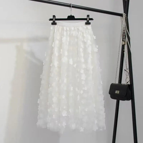 Load image into Gallery viewer, Elastic High Waist Skirt Ladies Summer Vintage Jacquard Butterfly Tulle Skirts Womens Fashion Embroidery Mesh Midi Skirt Women
