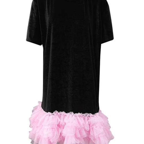 Load image into Gallery viewer, Women Green Mesh Ruffles Hem Big Size Knee-Length Dress New Round Neck Short Sleeve Fashion Spring Summer 2025 CPG2904
