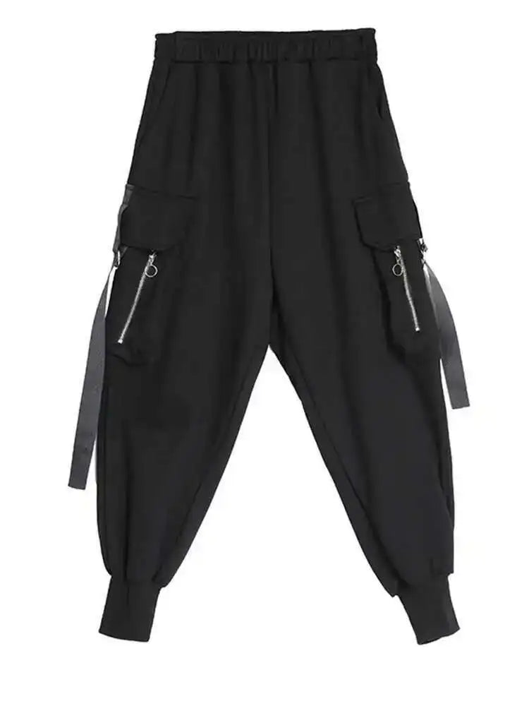 High Elastic Waist Black Pockets Zipper Harem Pants New Loose Fit Trousers Women Fashion Tide Spring Autumn 2025 1DF4688