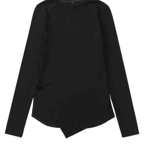 Load image into Gallery viewer, Women Burr Split Joint Asymmetrical Temperament T-shirt New Round Neck Long Sleeve  Fashion Tide  Spring Autumn 2025 1H312
