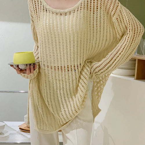 Load image into Gallery viewer, Green Hollow Out Big Size Knitting Sweater Round Neck Long Sleeve Women Pullovers New Fashion Spring Autumn 2025 1DJ1621
